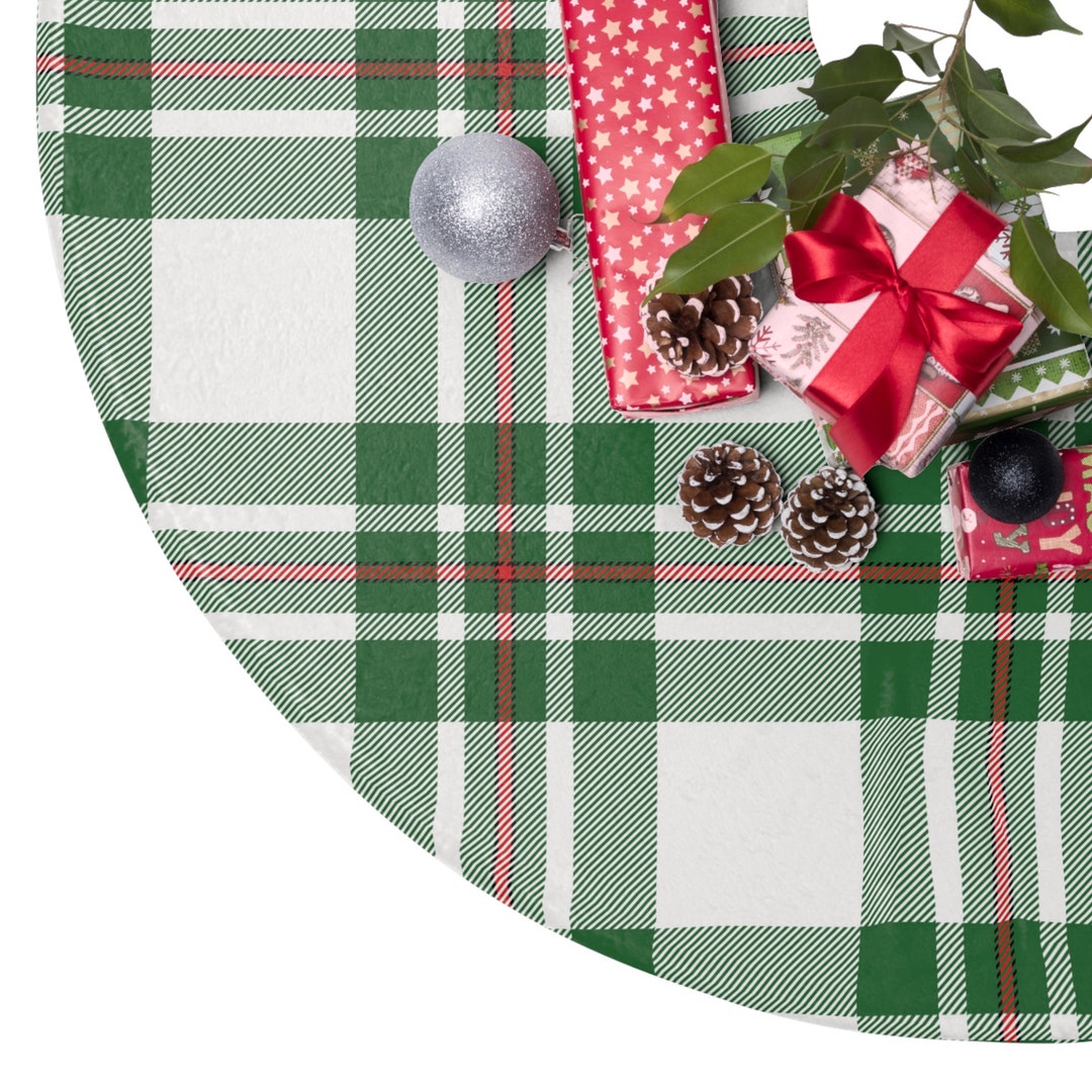 Green White Plaid Christmas Tree Skirt Tartan Tree Skirt Etsy