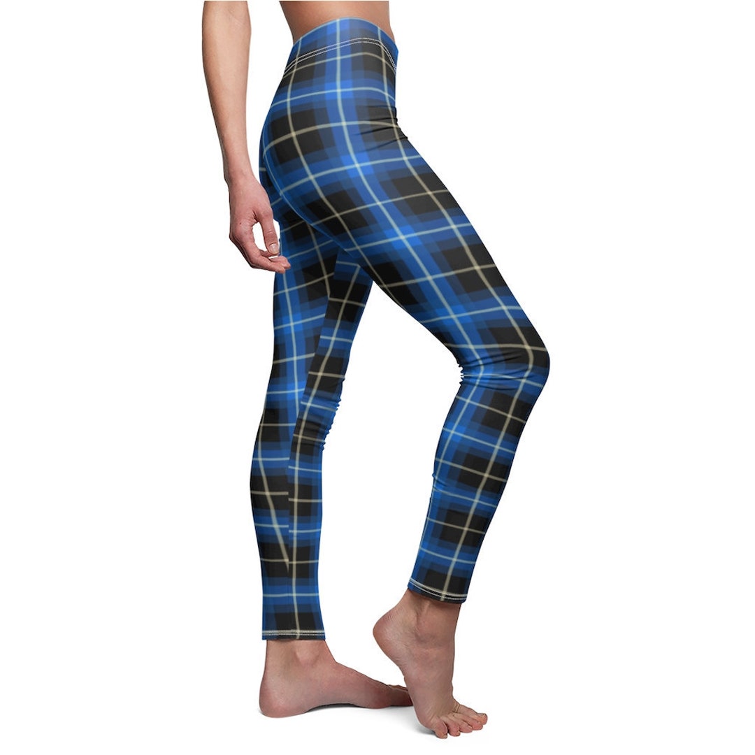 Blue Black Plaid Leggings Plaid Stretch Pants Tartan - Etsy