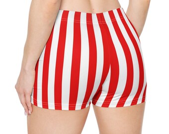 Red White Striped Womens Shorts, Vertical Stripe Shorts, Plus Size Shorts, Halloween Costume, Teen Shorts