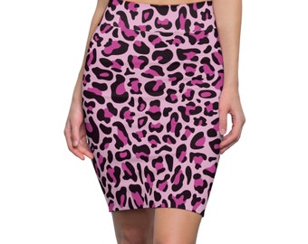 Pink Leopard Print Womens Skirt, Animal Print Skirt, Stretch Skirt, Pencil Skirt, Plus Size Skirt, Teen Skirt