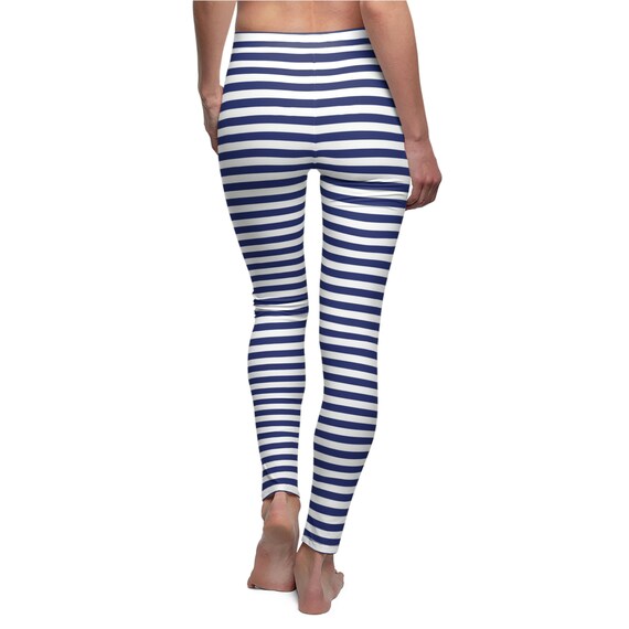 Navy White Striped Leggings, Horizontal Stripe Leggings, Stripes Stretch  Pants, Yoga Pants, Stripes Leggings -  Canada