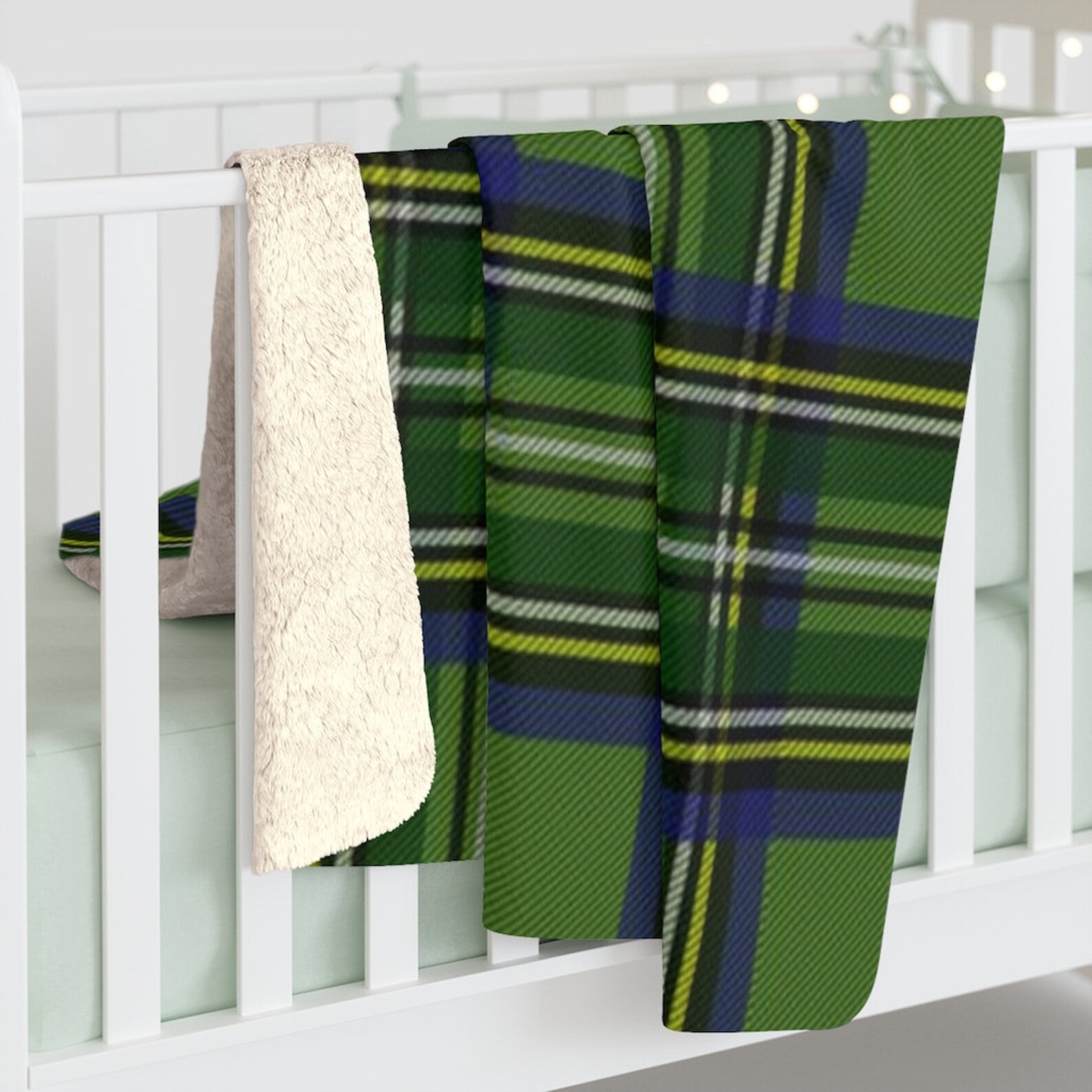 Green Plaid Blanket Tartan Blanket Sherpa Fleece Blanket Etsy