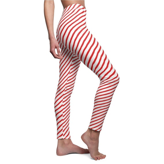 Red Striped Leggings, Candy Cane Leggings, Stripe Stretch Pants