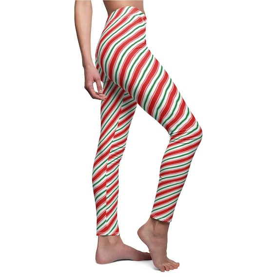 Red White Green Striped Leggings, Candy Cane Leggings, Christmas Stretch  Pants, Yoga Pants, Stripes Leggings 