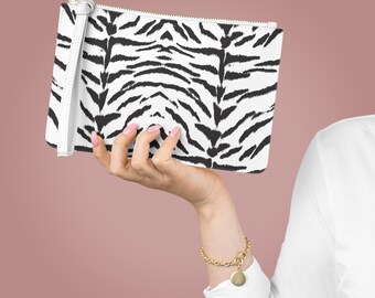 Weiße Tiger Clutch Tasche, Animal Print Geldbörse, Kleine Geldbörse, Tiger Handschlaufe, Geschenk für Sie