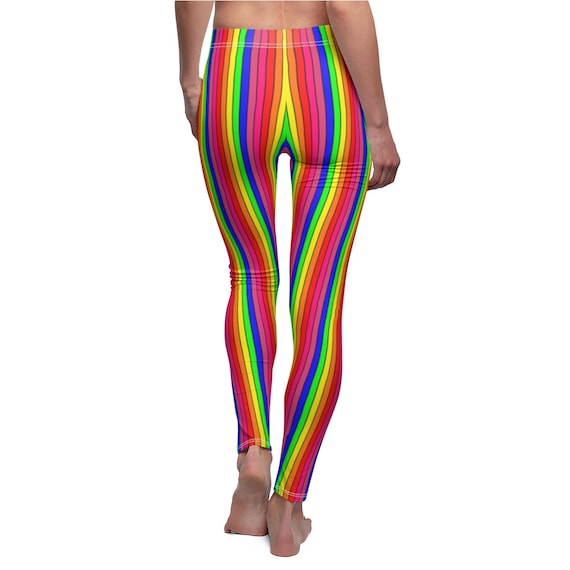 Vertical Rainbow Striped Leggings, Womens Stripe Leggings, Colorful Stretch  Pants, Plus Size Leggings, Teen Leggings 