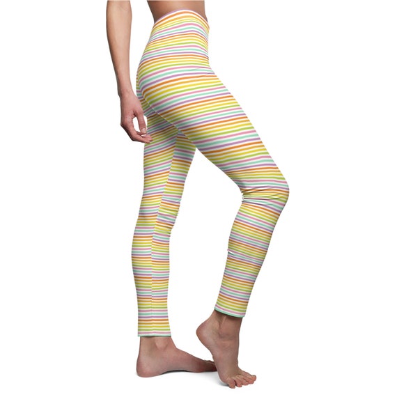 Pastel Stripe Leggings, Easter Leggings, Womens Stretch Pants