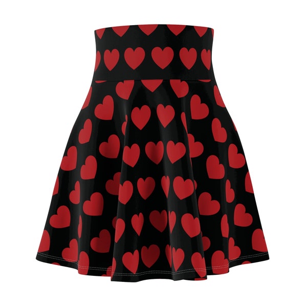 Red Heart Black Womens Skirt, Valentines Skirt, Plus Size Skirt, Teen Skater Skirt, Flare Skirt, Valentines Gift