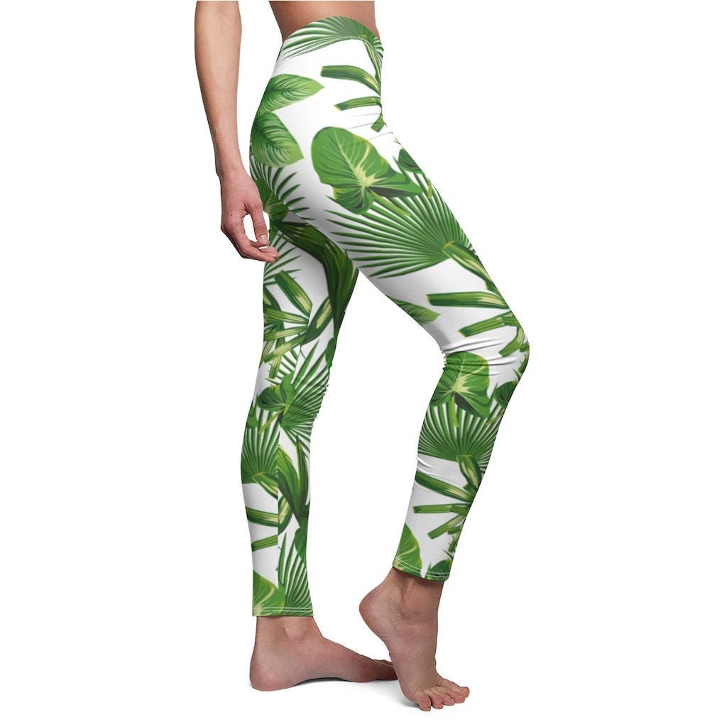 Tropical Leaf Leggings Palm Leaf Yoga 