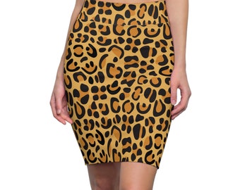 Leopard Print Womens Pencil Skirt, Animal Print Stretch Skirt, Plus Size Skirt, Teen Skirt