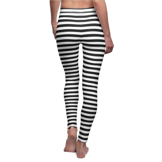 Black White Striped Leggings Horizontal 