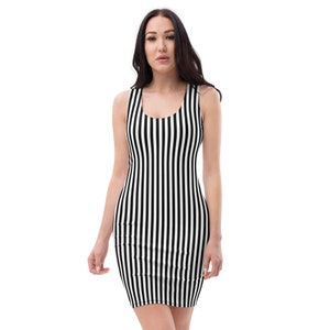 Black White Striped Dress, Womens Stripe Dress, Bodycon Dress, Tight Dress, Halloween Costume