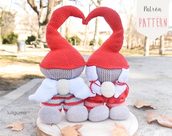 Couple gnomes crochet pattern heart gnomes amigurumi pattern gnome Valentines gnomes crochet pattern mushroom