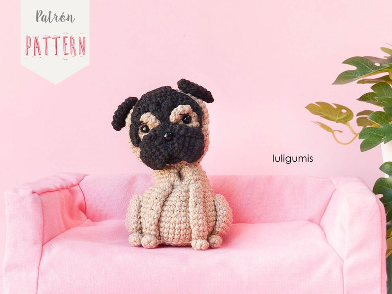 Pug crochet pattern dog amigurumi pattern Carlino crochet pattern pet amigurumi pattern keychain crochet pattern image 1