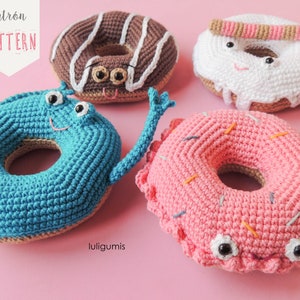 Donuts crochet pattern, donut amigurumi pattern, food amigurumi pattern, cute food crochet pattern
