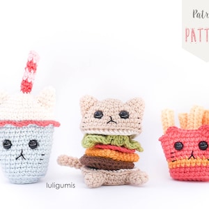Kawaii Cat Fast Food Amigurumi Crochet Pattern (PDF)