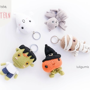 Crochet Halloween keychain pattens pumpkin crochet pattern ghost amigurumi pattern monster crochet pattern vampire cat crochet pattern mummy