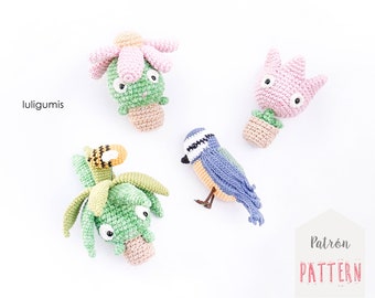 Spring crochet pattern flowerpot amigurumi pattern bird crochet pattern plants amigurumi pattern birds