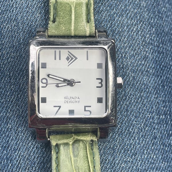 Silpada Designs Watch Women 29mm Silver Tone Green Leather Band
