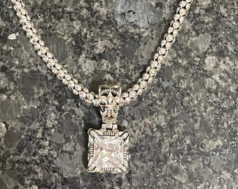 Silpada Sterling Silver Fleur De Lis Pendant S0979 Necklace: CZ, Popcorn Chain N1106