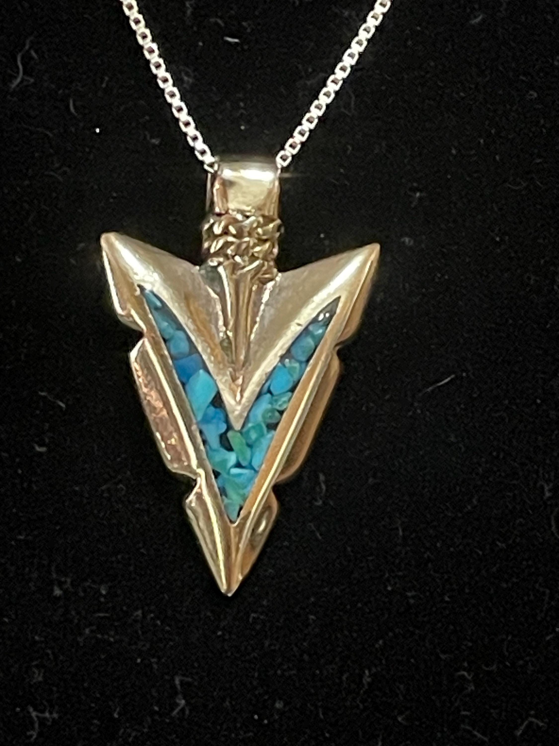 Sterling Silver Turquoise Chip Inlay Arrowhead Pendant With 
