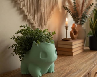 Vaso per piante a forma di creatura – Verde menta, con disegno a ventaglio, stampato in 3D