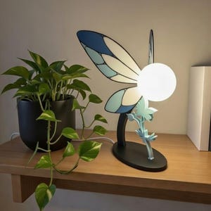Zelda Navi Fairy Lamp | Stained Glass Style Wings, 3D Printed Desk Light