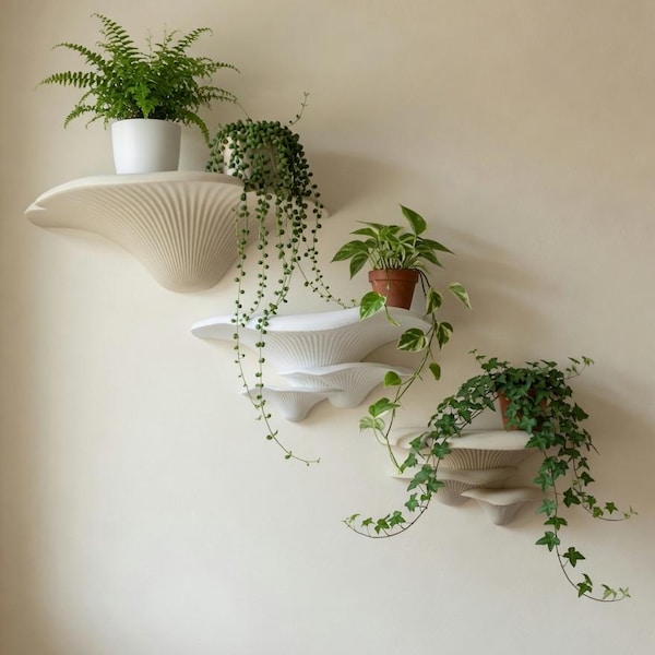 Étagère à champignons - Étagère murale flottante moderne | Décoration nature - Style cottage