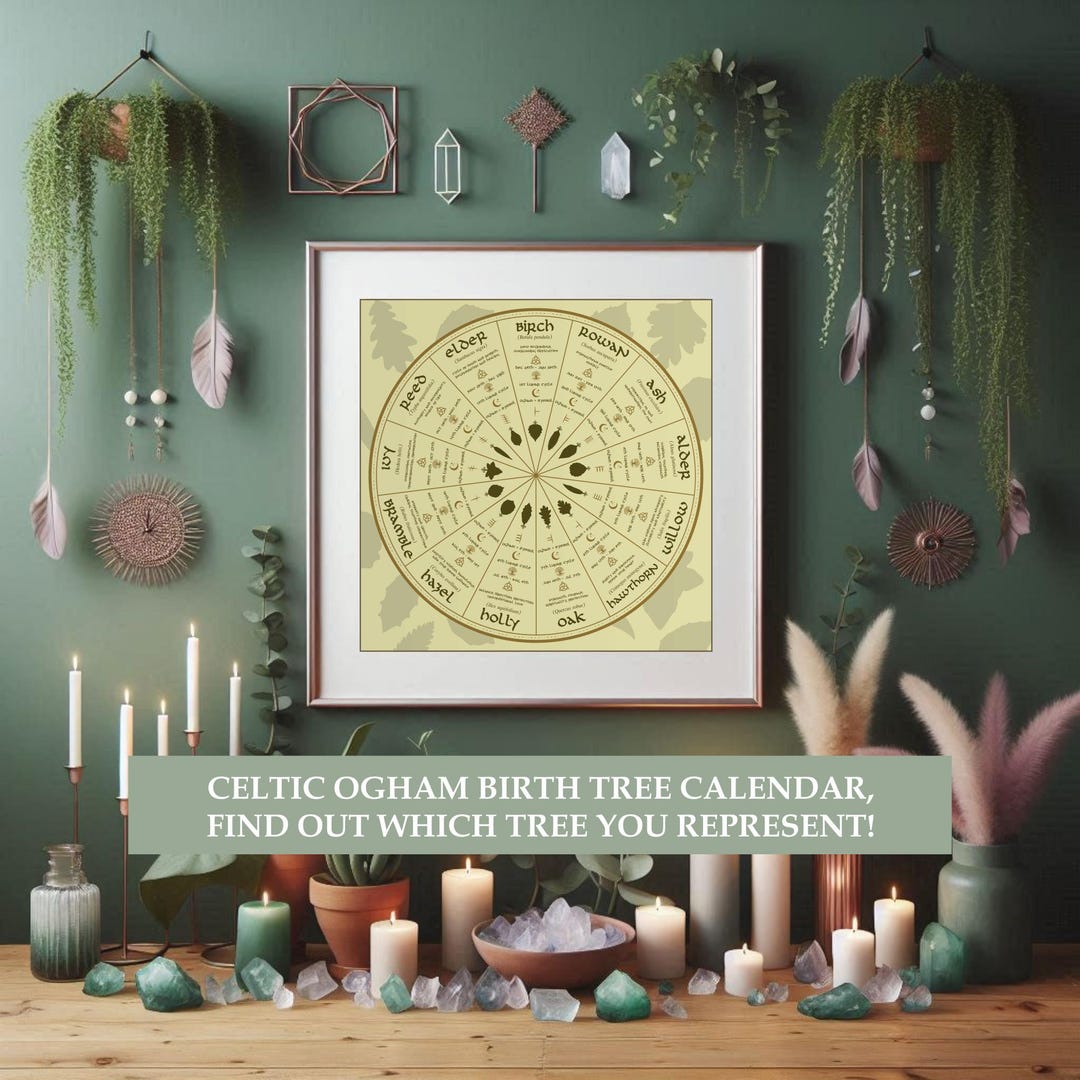 Celtic Ogham Birth Tree Calendar Zodiac Wheel Art Spiritual Nature 