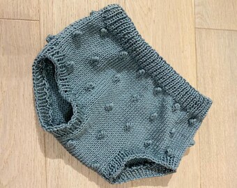 Pantalones bombachos de algodón para bebé, tejidos a mano, de 12 a 24 m, color verde salvia