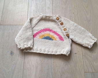 Handknit Rainbow Jumper Baby Sweater 100% Cotton yarn Other colours available Unisex Gender Neutral Baby Knits