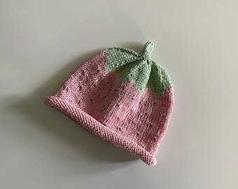 Gorro de algodón color frambuesa para recién nacidos hasta los 8 años, gorro rosa con bayas para niños pequeños.
