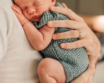 Pelele de bebé de algodón tejido a mano, peto unisex con punto musgo