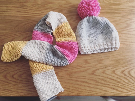 Toddler Winter Bobble Hat and Scarf Set Handknit 100 Cotton Halloween Cuddle and Kind Austin Dress Up Etsy