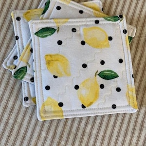 Handmade Fabric Mug Rug - Quilted Mug Rug Set - Farmhouse Coasters - - Coffee Coaster - Reversible Coasters - Buffalo Check Coasters