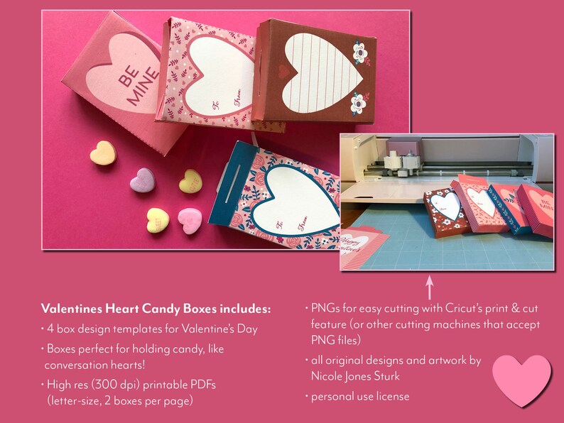Valentines Heart Candy Boxes / printable craft / PDF and PNG / digital files / instant download image 8