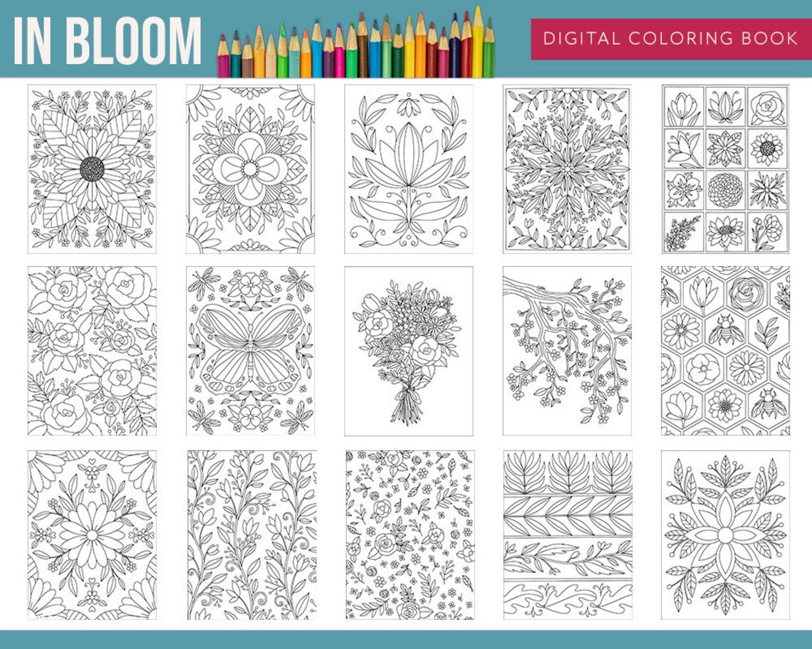 In Bloom Digital Coloring Book / Adult Coloring / Printable Coloring ...