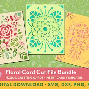 Pacote de arquivos de corte SVG de cartão floral / cartão de inserção / cartão comemorativo / svg, png, dxf, pdf / digital / download instantâneo