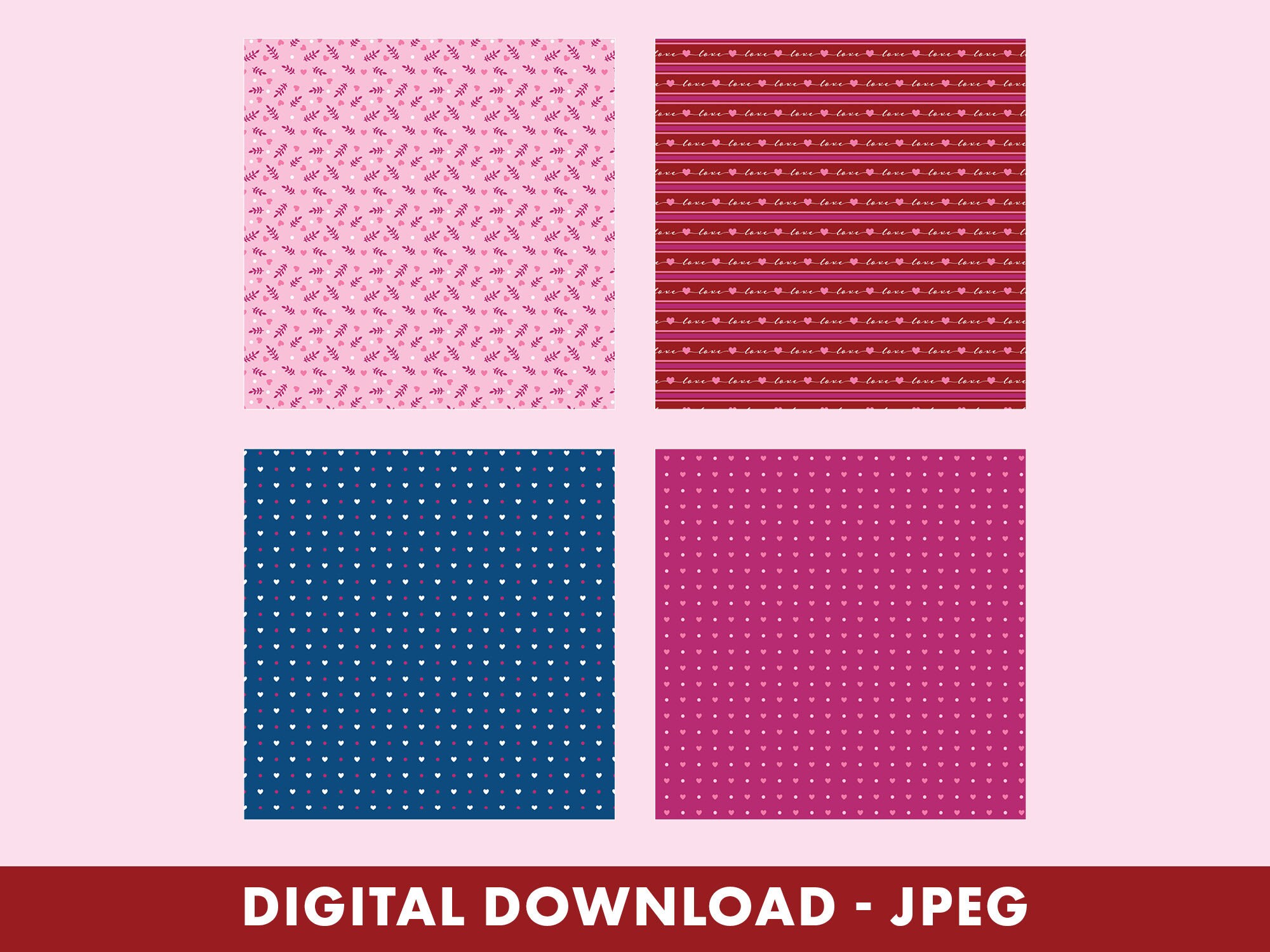 Valentines Digital Paper Pack / 18 Papers / JPEG / Digital Files ...