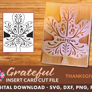 Grateful Insert Card cut file / Thanksgiving greeting card template / insert card cut file / svg, png, dxf, pdf / digital / instant download
