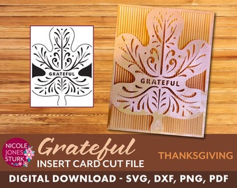 Grateful Insert Card cut file / Thanksgiving greeting card template / insert card cut file / svg, png, dxf, pdf / digital / instant download