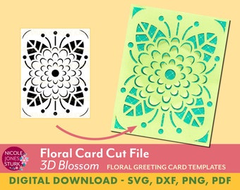 Floral Card SVG cut file - 3D Blossom / insert card / greeting card / svg, png, dxf, pdf / digital / instant download