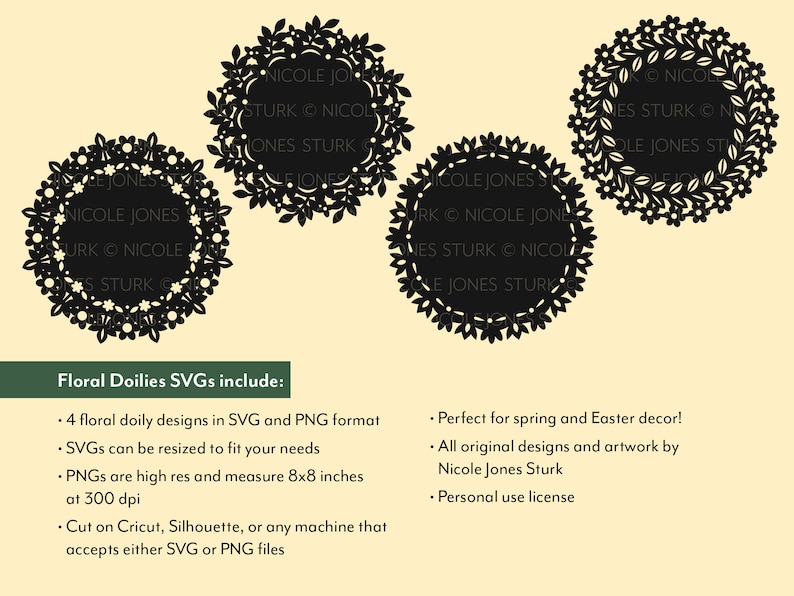 Floral Doilies SVG Designs cut file design collection SVG /& PNG digital files instant download