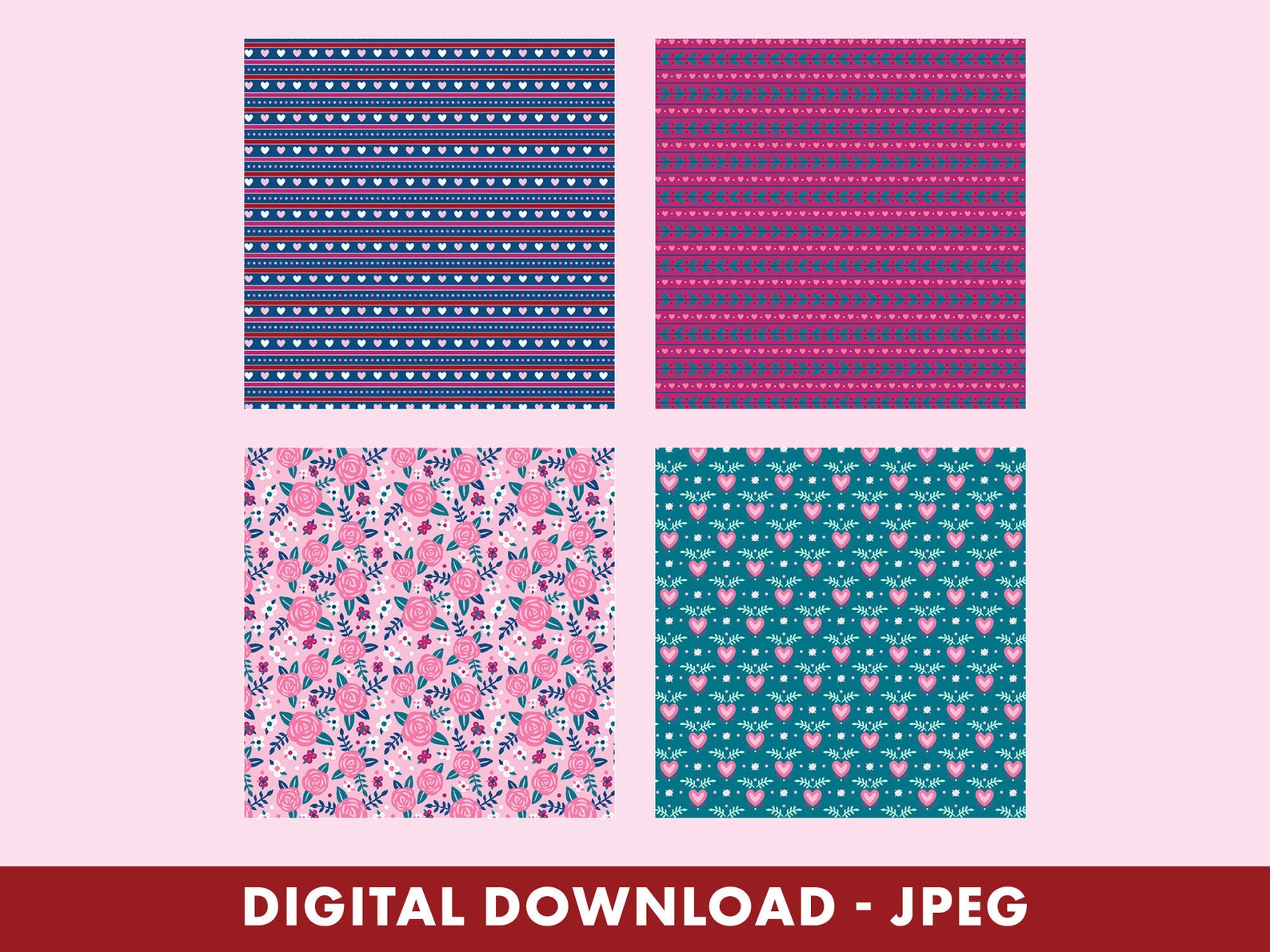 Valentines Digital Paper Pack / 18 Papers / JPEG / Digital Files ...