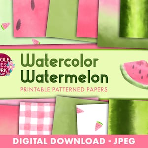 Aquarell Wassermelonen Papier / digitales Scrapbook Papier Set / Sommer Wassermelonen Hintergründe / jpeg Dateien / druckbares Papier / direkter Download