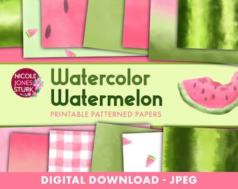 Watercolor Watermelon Paper / digital scrapbook paper set / summer watermelon backgrounds / jpeg files / printable paper / instant download