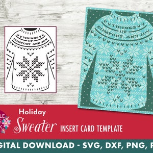 Christmas Sweater Insert Card Template / holiday greeting card / insert card cut files / svg, png, dxf, pdf / digital / instant download