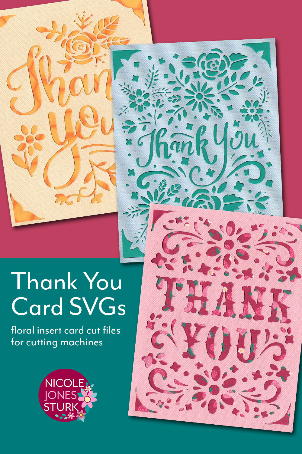 Thank You Card SVG Cut Files Bundle / Floral Insert Card / Etsy Canada