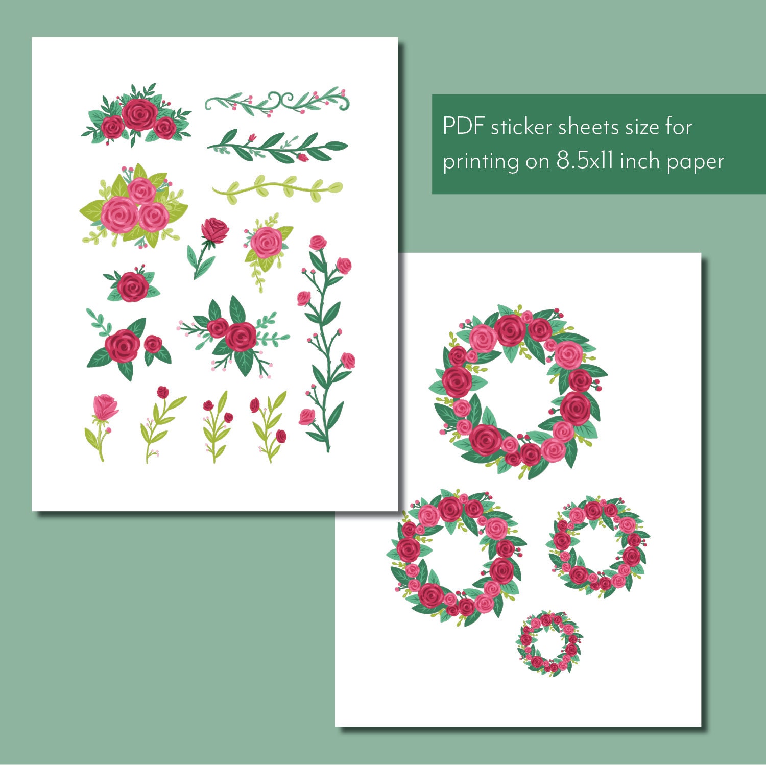 Lovely Roses Clip Art / Printable Stickers / Digital Scrapbook