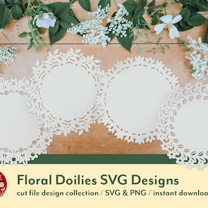 Floral Doilies SVG Designs / collection de conception de fichiers coupés / SVG & PNG / fichiers numériques / téléchargement immédiat